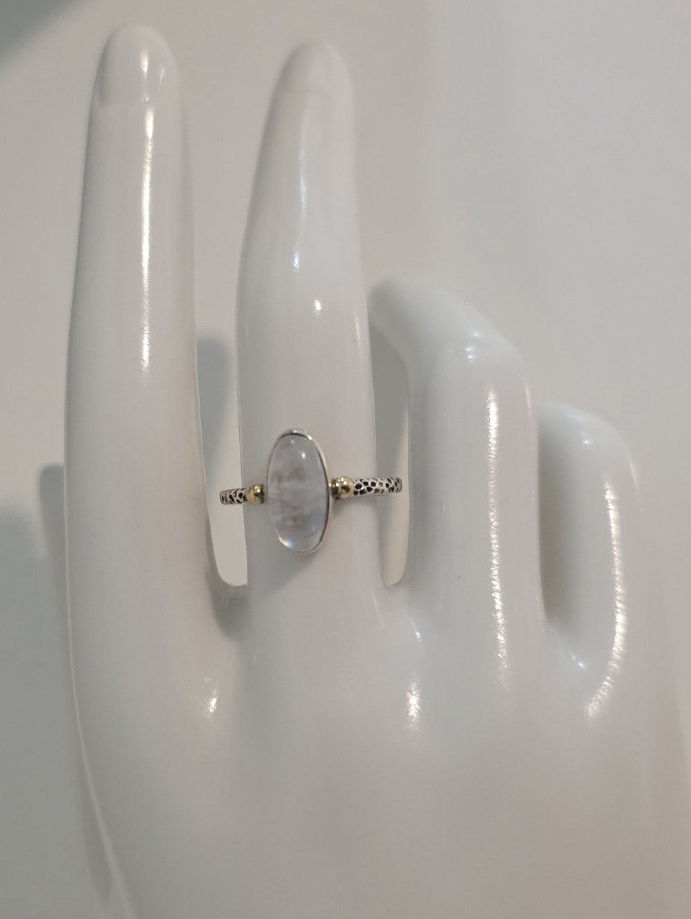Sterling Silver 925 Moonstone Ring with Gold Accents